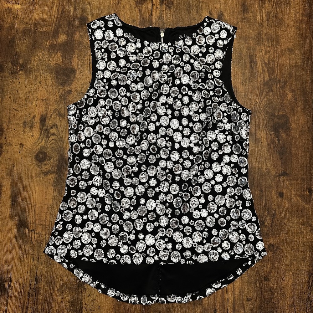 Black Collection Women's Sleeveless Sequin Polka Dot Blouse